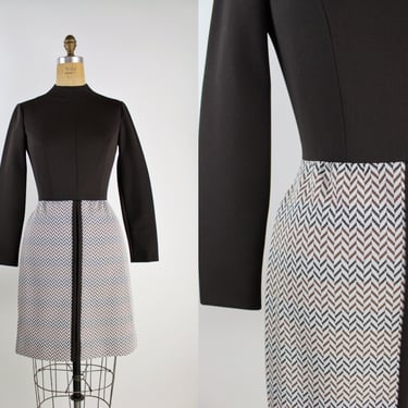 60s Chocolate Brown Mod Dress / Space Age Dress / Knit Dress / 60s Dress / Size S/M 