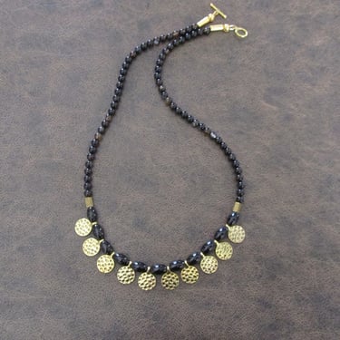 Hammered gold and black agate ethnic necklace 