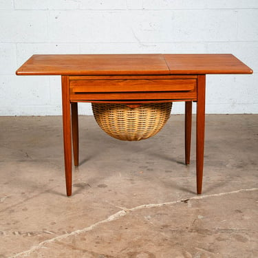 Mid Century Danish Modern Sewing Table Side Johannes Andersen Silkeborg Teak Mcm