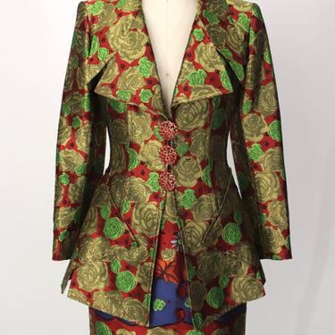 1990s Christian Lacroix Jacquard Rhinestone Skirt Suit