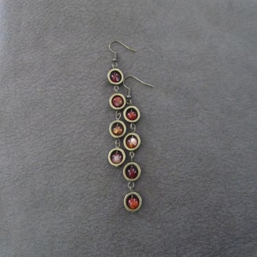 Long orange agate and bronze dangle earrings 