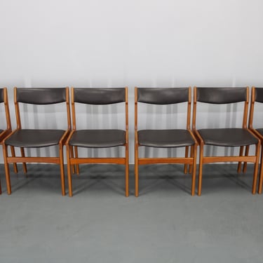 1960s Set Of 6 Teak Dining Chairs in Leatherette ,Denmark / Six Vintage Dining Chairs / Wooden Chairs / Vintage Furniture 