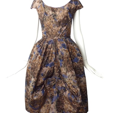 1950s Floral Print Silk Bubble Dress, Size 4