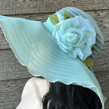 vintage sheer mint sun hat 1970s boho ruffled sunhat 