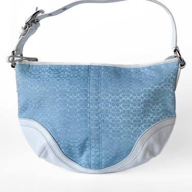 Y2K Baby Blue and White Coach Shoulder Bag