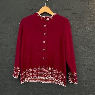 Maroon Cardigan with Silver Snowflake Buttons