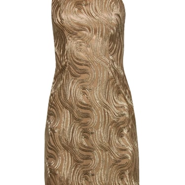 Sue Wong - Gold Lace Cocktail Dress w/ Beaded Neckline Sz 0