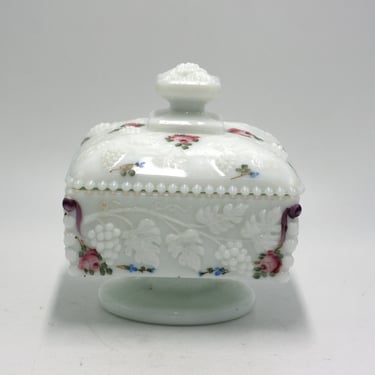 vintage Westmoreland hand painted milk glass candy dish 