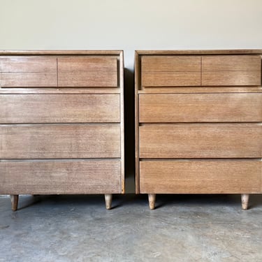 Raymond Loewy for Mengel Cerused Oak Four - Drawers Highboy Chest - a Pair 
