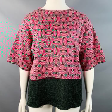 DRIES VAN NOTEN Size L Pink Green Black Cotton Blend Abstract Pullover