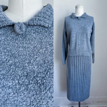 Vintage 1950s Gray Boucle Knit Sweater Dress set / M 