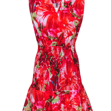 Milly - Red & Multi Colored Tropical Print Sleeveless Mini Dress Sz 8
