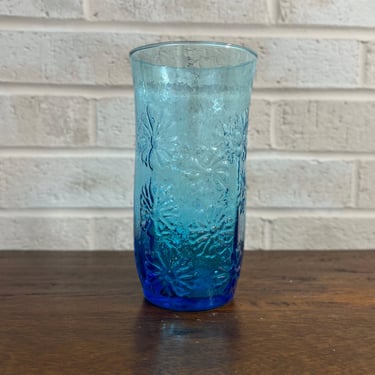 Anchor Hocking Laser Blue Glass Cooler/Vase - Beautiful Spring Song Design - 7" Height 