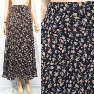 Vintage 90s Summer Sheer Flowy Lightweight Ditsy Floral Wrap Maxi Skirt Size M 