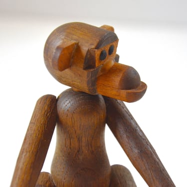 Vintage Danish Modern Articulated 5" Teak Monkey, in the style of Kay Bojesen 