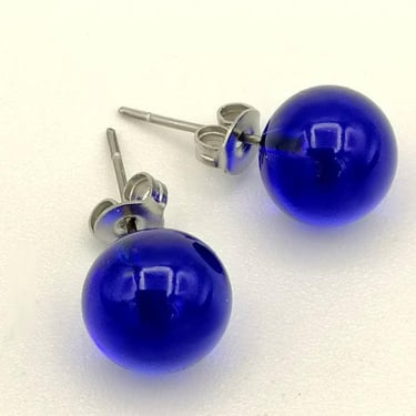 LUCAZE - Glass Stud Earrings - Indigo Blue