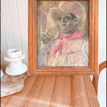 Original Cowboy Charcoal Painting Framed