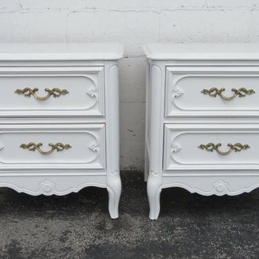 French Shabby Chic Painted Pair of Nightstands Bedside Side End Tables 2862