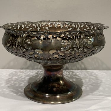 Antique Forbes Silver plated Pedestal Centerpiece bowl reticulated Pierced, Silver plate bowls, entryway centerpiece bowl, European cottage 