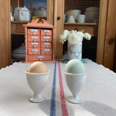 Beautiful pure white Vintage French set of 2 egg  cups- EC2 