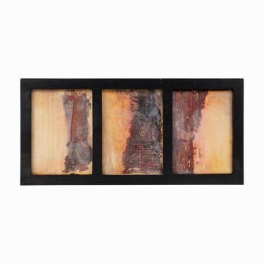 Kathy Blankley Roman Encaustic Painting Triptych Set of 3 Mixed Media Abstract Vintage 