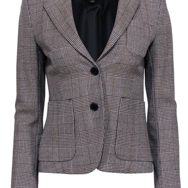 Judith & Charles - Grey & Black Plaid Wool Blazer w/ Leather Collar Sz 2
