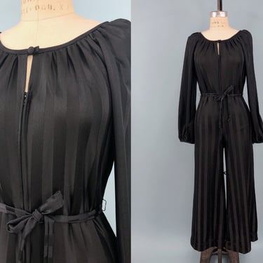 1970's Black Avon Fashions Jumpsuit, 70s Striped Jumpsuit, Vintage Witchy, Disco Groovy, Size Sm/Med by Mo