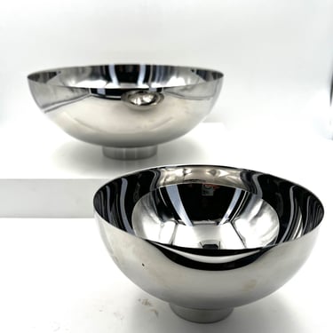 Pair of Elegant Polished Stainless Steel Footed Bowls by Georg Jensen Denmark