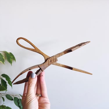 Vintage Black Forest Carved Wooden Tongs 