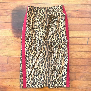 Vintage Moschino Jeans Furry Leopard Print Pencil Skirt -- Size 25/26 