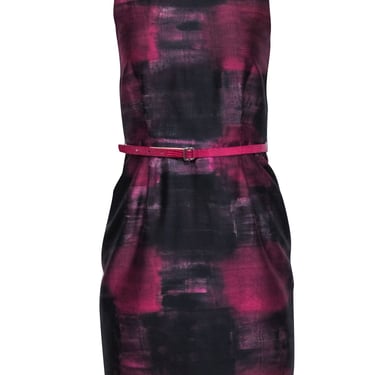 Max Mara - Plum Purple & Black Print Sleeveless Belted Dress Sz 4