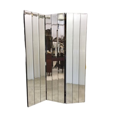 Vintage 70s Mirrored Three-Panel Folding Screen or Room Divider by Ello 