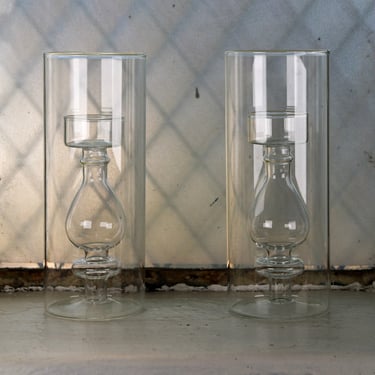 Pair of Blown Glass Hurricane Tea Light Holder