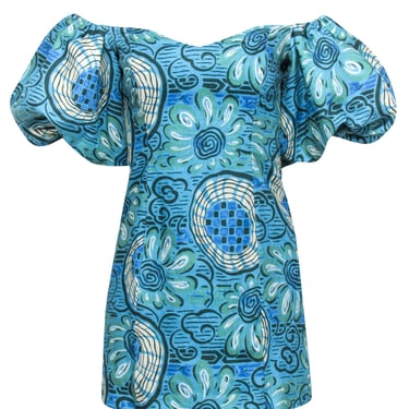 Rhode - Blue & Green Aquatic Bloom Print "Dali" Dress Sz 0