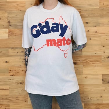 70's Vintage Australia G'day Mate Travel Tee Shirt T-Shirt 