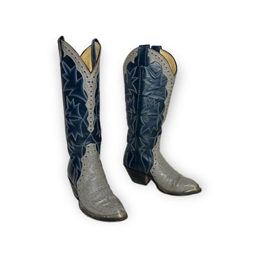 Vintage Women's LARAMIE Tall 2-Tone Cowboy Boots ~ size 5 1/2 ~ Western ~ Hippie / Boho ~ Rockabilly ~ Stacked Heel ~ 