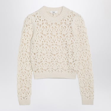 Chloé Ivory Perforated Jumper In Wool Women