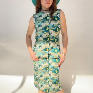1960s Column Dress Floral Brocade Shift Fred A. Block S 