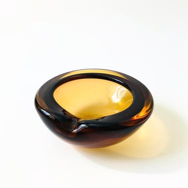 Vintage Amber Art Glass Ashtray 