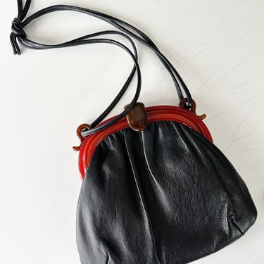 Vintage 1960s Black Faux Leather Shoulder Bag 