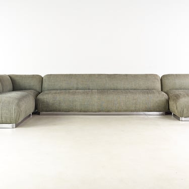 Milo Baughman Style Interior Crafts Chrome Base 5 Piece Sectional Sofa - mcm 
