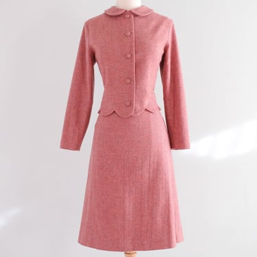 Vintage 1950's Rose Wool Scalloped Hem Suit by Peck & Peck / M