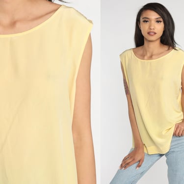 Silk DVF Shirt 90s Yellow Sleeveless Shirt Diane Von Furstenberg Tank Top Plain Simple Chic Minimalist Designer Blouse Vintage 1990s xxl 2xl 