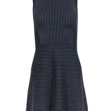 Theory - Navy & Gray Striped A-Line Wool Dress Sz P