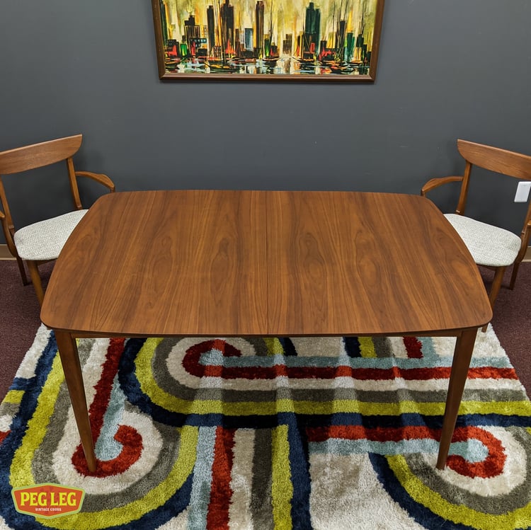 Mid-Century Modern walnut dining table with 2 leaves