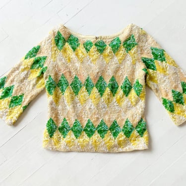 1970s Sequin Diamond Sweater Top 