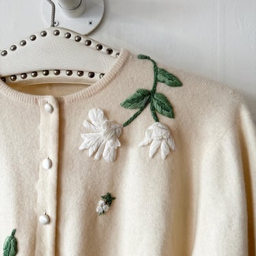 1950s Trevi Cashmere Sweater with Floral Applique 