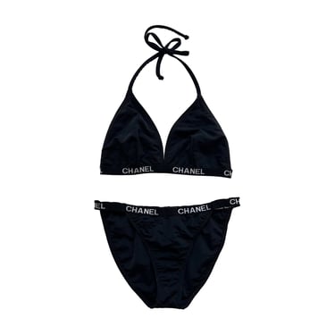 Chanel Black Quiltd Logo Bikini