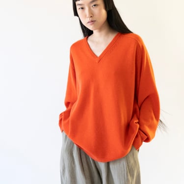 Mens V-Neck Sweater in Orange Red