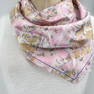Vintage Pink Polyester Japanese Influenced Scarf | Lovely Exotic Pattern | 30”x30” 